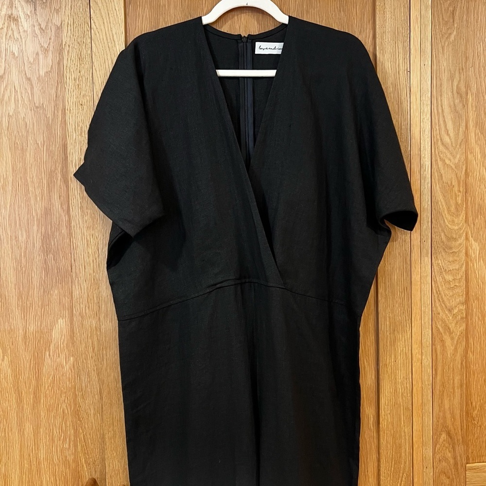 Love And Confuse Linen V Neck Jumpsuit Black Size Medium Beach Minimalist Chic - Picture 4 of 7